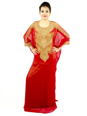 Red embroidered georgette islamic kaftan 1