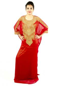 Red embroidered georgette islamic kaftan