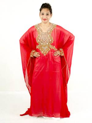 Red embroidered georgette islamic kaftan 1