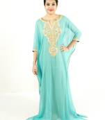Turquoise  embroidered georgette islamic kaftan