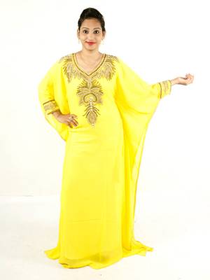Yellow embroidered georgette islamic kaftan 1