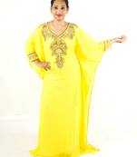 Yellow embroidered georgette islamic kaftan