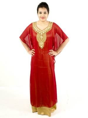 Red embroidered georgette islamic kaftan 1