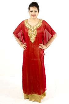 Red embroidered georgette islamic kaftan