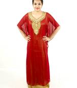 Red embroidered georgette islamic kaftan