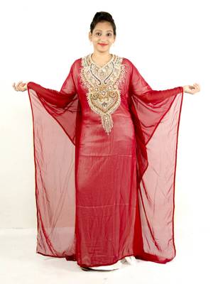 Red embroidered georgette islamic kaftan 1