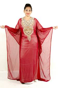 Red embroidered georgette islamic kaftan