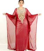 Red embroidered georgette islamic kaftan