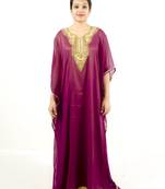 Purple embroidered georgette islamic kaftan