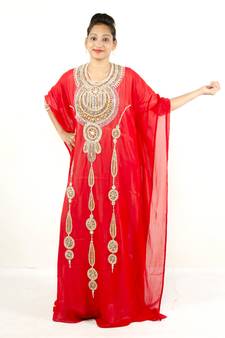 Red embroidered georgette islamic kaftan