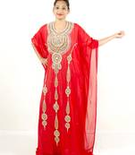 Red embroidered georgette islamic kaftan