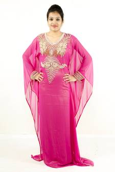 Pink embroidered georgette islamic kaftan