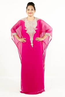 Pink embroidered georgette islamic kaftan