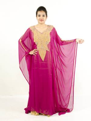 Pink embroidered georgette islamic kaftan 1
