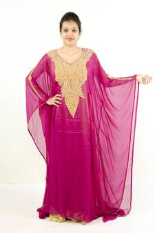 Pink embroidered georgette islamic kaftan