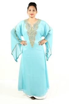 Turquoise  embroidered georgette islamic kaftan