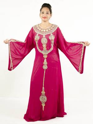 Pink embroidered georgette islamic kaftan 1