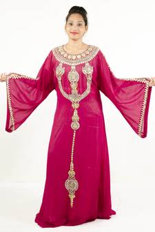 Pink embroidered georgette islamic kaftan