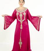 Pink embroidered georgette islamic kaftan