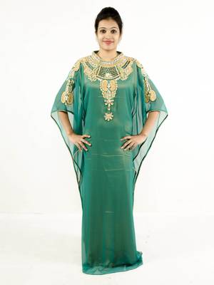 Green embroidered georgette islamic kaftan 1