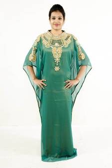 Green embroidered georgette islamic kaftan
