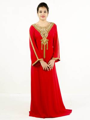 Red embroidered georgette islamic kaftan 1
