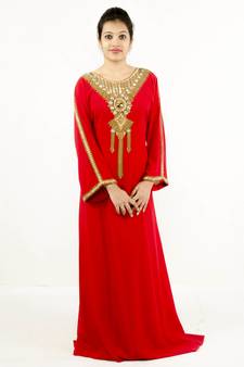 Red embroidered georgette islamic kaftan