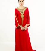 Red embroidered georgette islamic kaftan