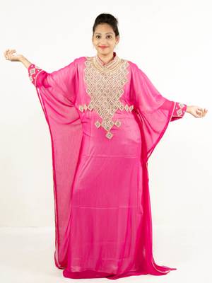 Pink embroidered georgette islamic kaftan 1