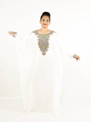 Cream embroidered georgette islamic kaftan 1