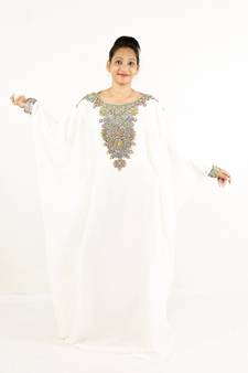 Cream embroidered georgette islamic kaftan