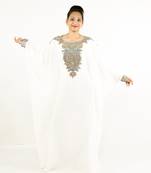 Cream embroidered georgette islamic kaftan