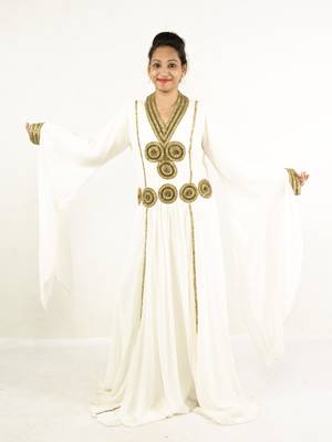 Cream embroidered georgette islamic kaftan 1