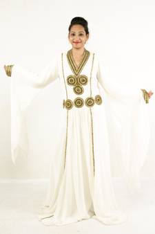 Cream embroidered georgette islamic kaftan