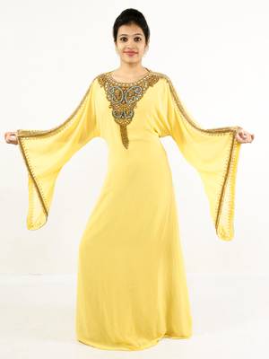 Yellow embroidered georgette islamic kaftan 1