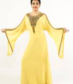 Yellow embroidered georgette islamic kaftan