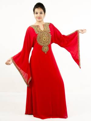 Red embroidered georgette islamic kaftan 1