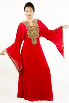 Red embroidered georgette islamic kaftan