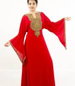 Red embroidered georgette islamic kaftan