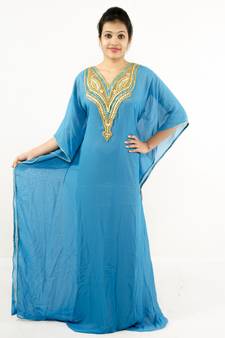 Turquoise  embroidered georgette islamic kaftan
