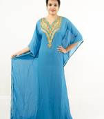 Turquoise  embroidered georgette islamic kaftan