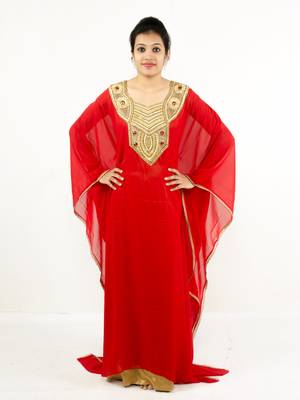 Red embroidered georgette islamic kaftan 1