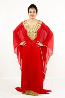 Red embroidered georgette islamic kaftan