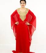 Red embroidered georgette islamic kaftan