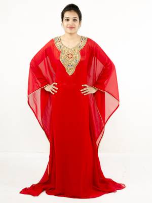 Red embroidered georgette islamic kaftan 1