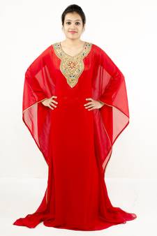Red embroidered georgette islamic kaftan