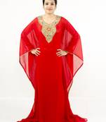 Red embroidered georgette islamic kaftan