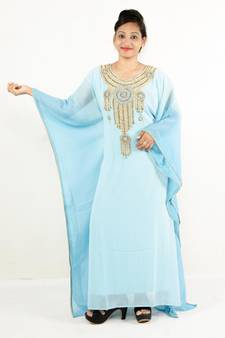 Turquoise  embroidered georgette islamic kaftan