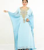 Turquoise  embroidered georgette islamic kaftan