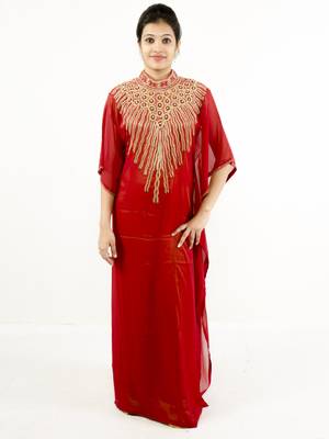 Red embroidered georgette islamic kaftan 1